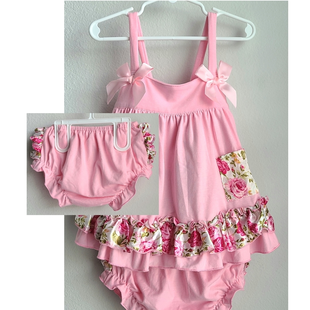 Wenchoice Set 💓 Girl's 2 Piece Pink Floral Swing Top Set, Sz Large